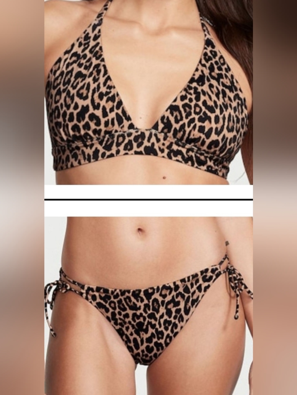 M/M VS Swim Halter Bikini Top Side Tie Cheeky Bikini Set Leopard